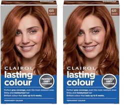 Clairol Lasting Colour Permanent Hair Dye | Ideal Grey Coverage | Shiny and Moisturised Hair | 6R Auburn (Pack of 2)