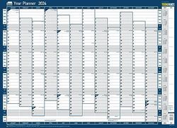 Sasco 2024 Vertical Yearly Wall Planner Set, Paper Whiteboard Poster Style Dry Erase Calendar, Large Wall Planner with Dry Erase Pen & Stickers, Wall Chart & Office Notice Board, Blue, 915 x 610mm