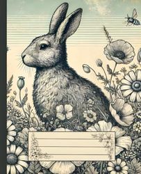 Vintage Rabbit Journal: Lined Writing Notebook | Elegant Nature-Inspired Stationery with Wildflower & Butterfly Design