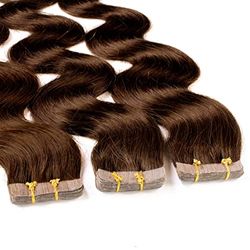 hair2heart Tape-extensions van echt haar, gegolfd, 40 tapes, 2,5 g, 60 cm, bruin