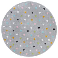 Hanse Home Adventures Tapis Rond pour Enfant - Motif cœur - pour Chambre d'enfant, Salle de Jeux, Chambre d'adolescent, Salon - Gris, 140 cm