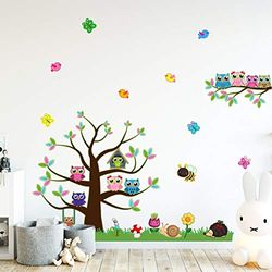 Stickers voor kinderen | Sticker boom en uilen | Wanddecoratie kinderkamer | 120 x 60 cm