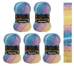5 x 100 g Wollbiene Harmony Batik, 500 g with Colour Gradient, 30% Cotton, Multicoloured Knitting Wool, Crochet Wool, Wool, All-Year Wool (8070 Blue Purple Camel)
