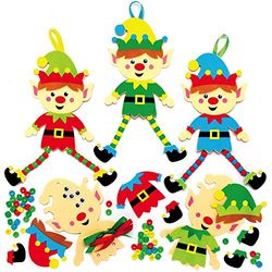 Baker Ross AX398 Kit Decorazioni Dell’Albero Di Natale Elfo - Confezione Da 5, Creativi Articoli Natalizi E Artigianali Per Bambini, Da Realizzare E Decorare.
