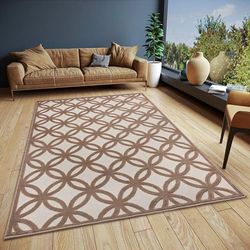 HANSE Home Circle Design Tapis de Salon - Tissage Plat Moderne - Motif géométrique à Losanges - Style scandinave - pour Salle à Manger, Chambre d'enfant, Couloir - Crème/Marron - 160 x 235 cm