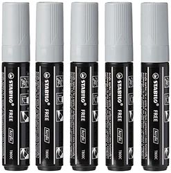 STABILO Acrylic Marker FREE Acrylic - T800C 2-3 mm Bullet Tip - Box of 5 - Dark Grey