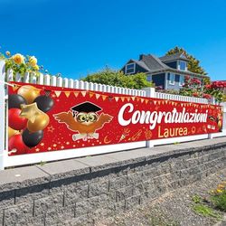 ANNERSAT Congratulazioni Striscione 300 * 50cm Festone Laurea Striscioni Laurea Decorazioni Italiano La Mia Laurea Striscione Bandiera per Cerimonia di Laurea Festa di Laurea Uomo Donna