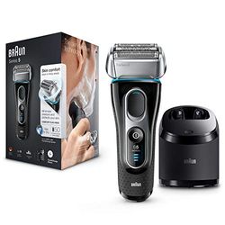 Braun Series 5 Electric Shaver With Precision Trimmer & Clean & Charge Station, Wet & Dry, 100% Waterproof, UK 2 Pin Plug, 5197cc, Black/Blue Razor