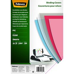 Fellowes A4 Binding Covers, PVC 180 Micron, Clear, Pack of 25, 5380001