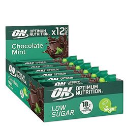 Optimum Nutrition Chocolate Mint Plant Protein Bars, Vegan Society Approved Snacks, Low Sugar, Pre-Workout and Post-Workout Snack for Men and Women, 12 x 60g