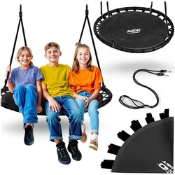 Neo-Sport Balançoire nid d'extérieur, 110 cm, avec Armature, Charge maximale : 150 kg, imperméable, Ronde, Noire