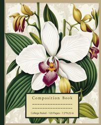 Composition Notebook College Ruled: Orchid Flower Vintage Botanical Illustration | Cute Flower Aesthetic Journal for Girls Women Teen | Wide Lined | 120 pages