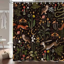 PAOPOED Tenda da doccia rustica con fata, stile bohémien, divertente, gotica, vintage, funghi, animali selvatici, farfalle, tenda da doccia per bagno, in tessuto impermeabile, con ganci, 183 x 183 cm