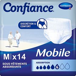 Confiance Mobile - Slips Absorbants Pour Hommes et Femmes - Niveau d'Absorption = 6 gouttes (Fuites Urinaires Moyennes) - Discrets et efficaces - pH Neutre à la Peau - Taille M - 14 Unités