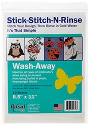 Bosal Stick-Stitch-N-Rinse Wash-Away Stabilizer-8.5 x 11-inch 10/Pkg, Other, Multicoloured, 22.22 x 27.94 x 0.63 cm