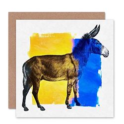 Wee Blue Coo Greeting Donkey Mule Two Tone Yellow Blue Gift Sealed Greeting Card Plus Envelope Blank inside