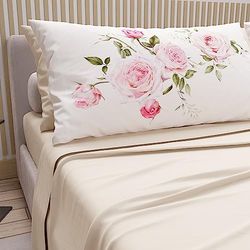PETTI Artigiani Italiani - Sábanas de algodón con Fundas de Almohada con impresión Digital, una Plaza y Media Francesa, Juego de sábana encimera y Bajera con Esquinas, Color Crema, 100% Made in Italy