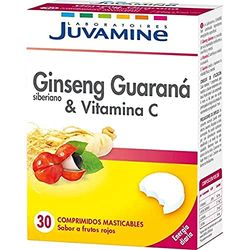 JUVAMINE - Ginseng Siberiano, Guaraná y Vitamina C - 30 Comprimidos Masticables - Sabor Frutos Rojos - Tonificante - Energía y Vitalidad - Reduce el Cansancio
