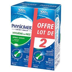 Physiomer Spray Doux – Lot de x2 – Spray nasal 100% Eau de mer – Hygiène du nez – Dispositif médical – Spray 135ml – Utilisation quotidienne – Dégage le nez en douceur