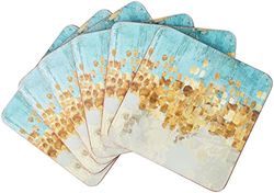 CREATIVE TOPS Conjunto de 6 toalhas de mesa individuais, parte posterior de cortiça, design de vinho, cortiça, dourado, costeiras