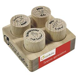 MY MANDARINE CO213C - Un lot de 4 tampons appréciations ('''Félicitations'', ''Avec aide'', ''Tu progresses'' et ''Belle écriture''), Textes 2