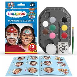 Snazaroo Kit de Maquillage Pour Enfants La Pat' Patrouille Marshall et Liberty - 8 Couleurs, 1 Stencil, 1 Pinceau, 1 Éponge, 1 Guide, Maquillage à Base D'eau, Peinture Pour le Visage, Paw Patrol