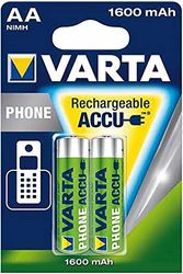 VARTA Batterier AA, uppladdningsbar, paket med 2, Recharge Accu Phone, laddningsbart batteri, 1600 mAh Ni-MH, redo att använda, lämplig för trådlösa telefoner