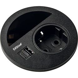 EVOline 159273006900, zwart Circle80 stopcontact met kabeldoorgang en USB-A+C-dubbele oplader