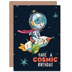 Wee Blue Coo Space Rocket Astronaut Birthday Cosmic Greetings Card