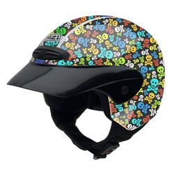 NZI Single Jr II Graphics Motorcycle Helmet, ColouRed Skulls/Black Background, 55-56