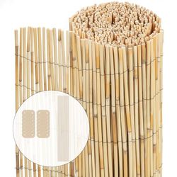 vounot Rieten scherm, versterkt, 100 x 600 cm, natuurlijk inkijkbescherming, van rollen met bevestigingsclips, bescherming tegen inkijk, omheining voor buiten, decoratief, voor tuin, terras en balkon