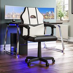Vida Designs Racing Comet computadora para Juegos, Color Blanco y Negro, Silla reclinable giratoria Ajustable de Piel sintética, Cuero, 101 x 58 x 55 Cm