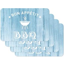 Venilia Protetores de mesa para churrasco de madeira, toalha de mesa individual, toalha de mesa, toalha de mesa individual para sala de jantar, adequada para alimentos, azul, 4 fatias, 45 x 30 cm,