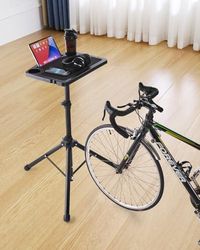 VEVOR Cykelskrivbord, stationärt hopfällbart justerbart cykeltränare och löpband, skrivbord med triangelstöd, halkfri cykeltränare med flera spår fitnessskrivbord med handtag, passar för träning i