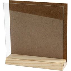 3D bord met glas, afmeting 15x15 cm, grenen, 1 set