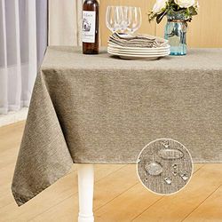 Mebakuk Rectangle Table Cloth Linen Farmhouse Tablecloth Waterproof Anti-Shrink Soft and Wrinkle Resistant Decorative Fabric Table Cover for Kitchen (Oblong 60 x 120 Inch (10-12 Seats), Mocha)