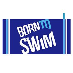 BornToSwim Mikrofaser Badetuch Handtuch Soft Towel, Blau mit Born to Swim Logo, 70 x 140 cm