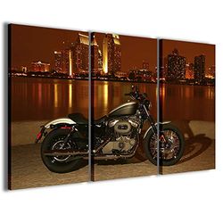 Kunstdruk op canvas, Harley Davidson II, moderne afbeeldingen uit 3 panelen, kant-en-klaar ingekaderd op canvas, klaar om op te hangen, 120 x 90 cm