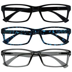 L'azienda Occhiali Da Lettura 3 Pacco Lettori Nero Blu Grigio Uomo Donna RRR92-137 +1,50