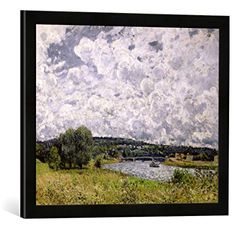 Kunst für Alle 'Image encadrée de Alfred Sisley The Seine at Suresnes, 1877, d'art dans Le Cadre de Haute qualité Photos Fait Main, 60 x 40 cm, Noir Mat