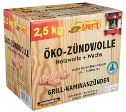 Favorit Lana d'accensione ecologica, 2,5 kg, in scatola pieghevole richiudibile in legno naturale e cera, 1218