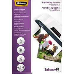 Fellowes Laminating Pouches (10x15cm), Gloss Finish, 25 Sheets, 160 Micron (2 x 80 Micron) High Quality Finish - Ideal for Photos