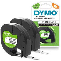 DYMO LetraTag Paper Labels | Authentic | 12 mm x 4 m Roll | Black Print on White | Self-Adhesive Multipurpose | 2 Count