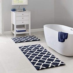 Madison Park Tapis de Bain réversible touffeté en Microfibre Bleu Marine 53,3 x 86,4 cm