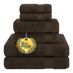 Cotton Paradise Lot de 6 Serviettes 100% Coton Turc, Douces et absorbantes, pour Salle de Bain, 2 Serviettes de Bain, 2 essuie-Mains, 2 débarbouillettes, Marron