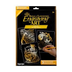 Royal & Langnickel GOLF-SET2 - graving kunst/krasfoto's, DIN A4, wilde dieren, 3-delige voordeelverpakking, goud