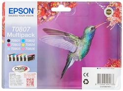 Epson Multipack T0807 Colibri, Cartouches d'encre d'origine, 6 couleurs: Noir, Cyan, Magenta, Jaune, Cyan clair, Magenta clair