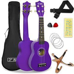 3rd Avenue sopraan ukulele 21-inch, beginnerspakket - Tas, statief, ukeleleband, snaren, plectrums en fretstickers - paars