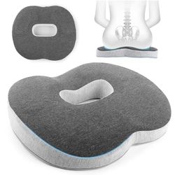 Cozary Cojin Coxis Espuma con Memoria, Cojin Antiescaras, Cojin Ergonomico Silla Oficina para Silla de Oficina, Silla de Ruedas, Asiento de Coche, 44 x 41x 8 cm, Gris