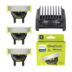 Philips OneBlade 360 Replacement Blade, för OneBlade elektrisk rakapparat och trimmer, med 5-i-1 justerbar kam för att trimma, styla och raka, 3-pack, modell QP437/50